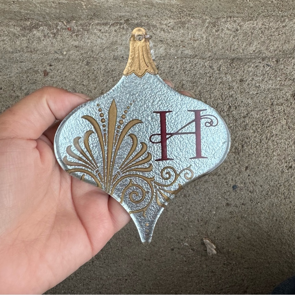 Glass “H” Elegant Silver and Gold Christmas Ornament‎